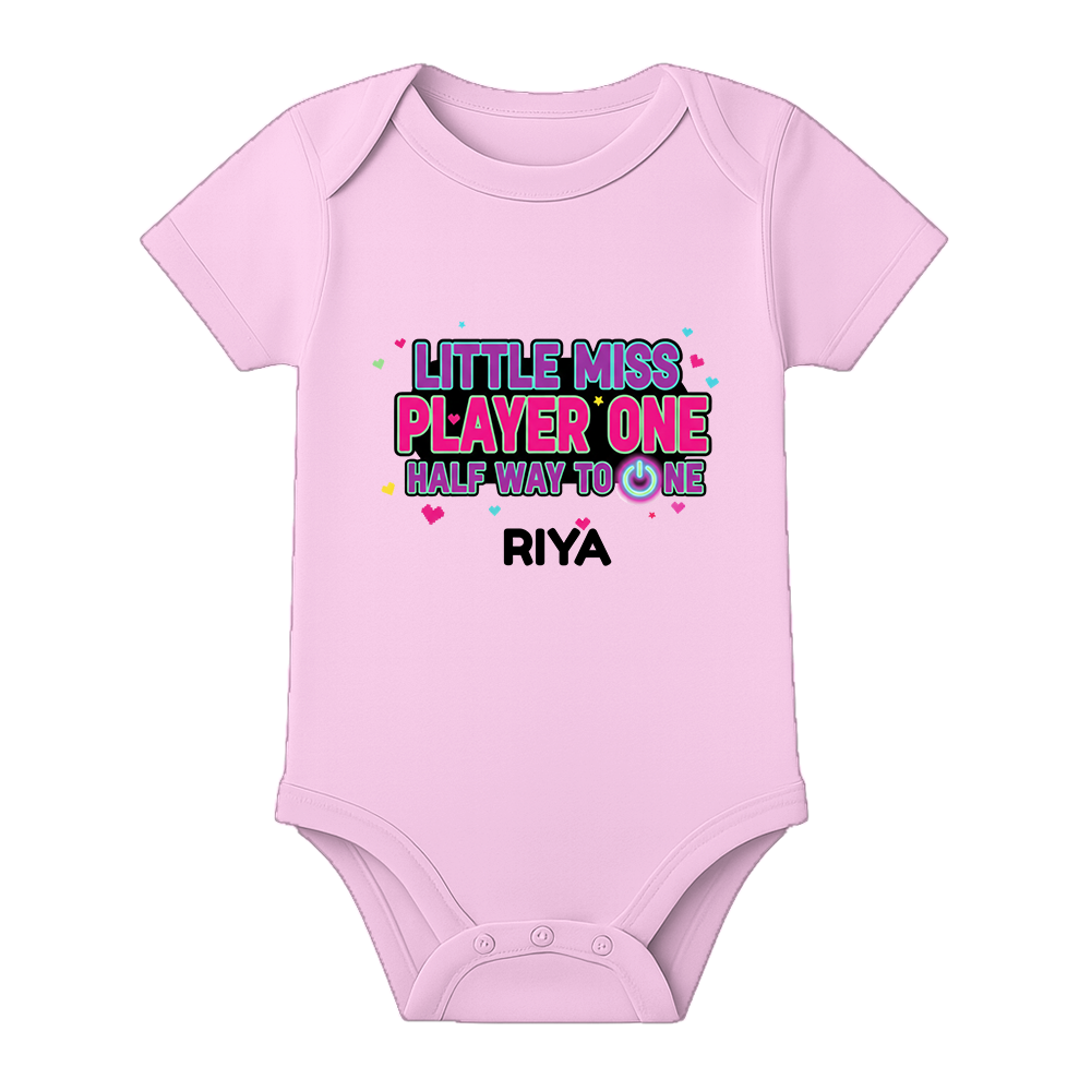 Six Month Birthday Baby Bodysuit Custom Name - BABY PINK - 0 - 3 Months (Chest 18")