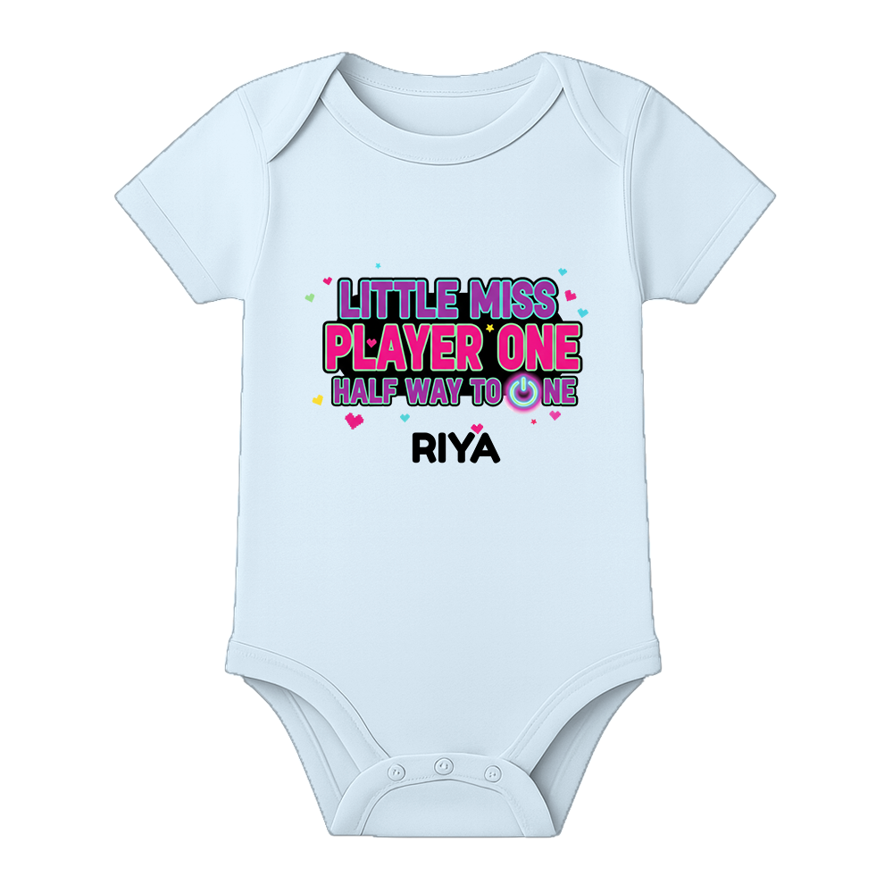 Six Month Birthday Baby Bodysuit Custom Name - BABY SKY - 0 - 3 Months (Chest 18")