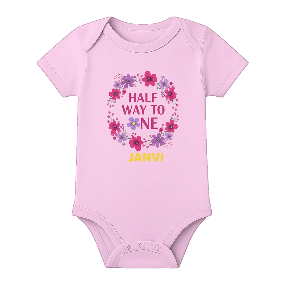 Half Birthday Custom Name Romper Premium Cotton - BABY PINK - 0 - 3 Months (Chest 18")