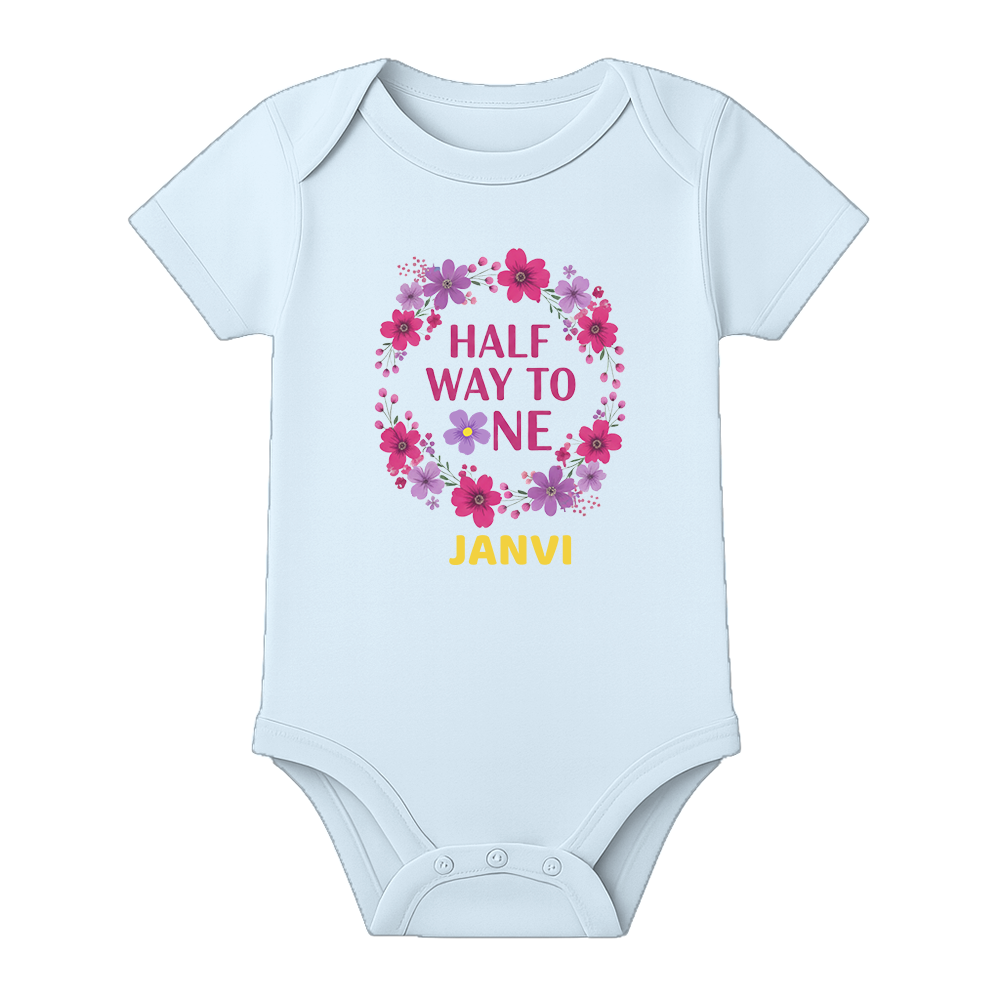 Half Birthday Custom Name Romper Premium Cotton - BABY SKY - 0 - 3 Months (Chest 18")