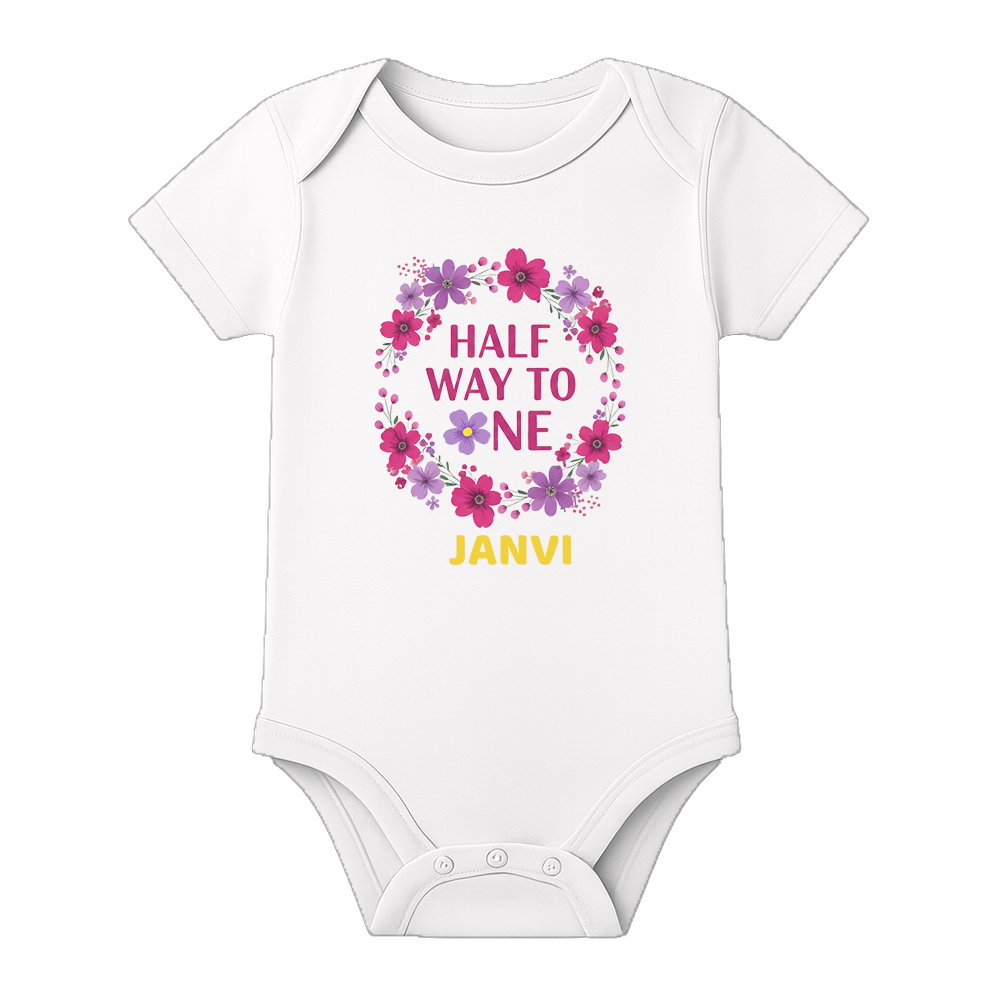 Half Birthday Custom Name Romper Premium Cotton - WHITE - 0 - 3 Months (Chest 18")