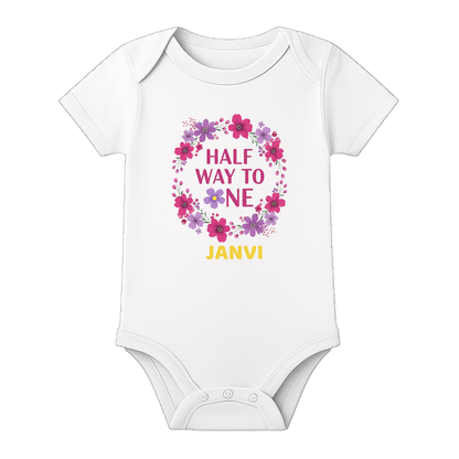 Half Birthday Custom Name Romper Premium Cotton - WHITE - 0 - 3 Months (Chest 18")