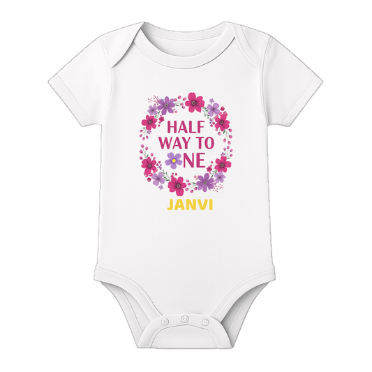 Half Birthday Custom Name Romper Premium Cotton - WHITE - 0 - 3 Months (Chest 18")