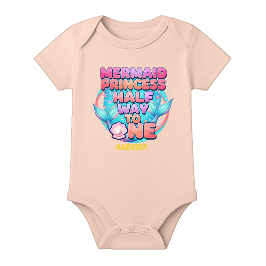 6 Month Baby Celebration Outfit Personalized - BABY PEACH - 0 - 3 Months (Chest 18")