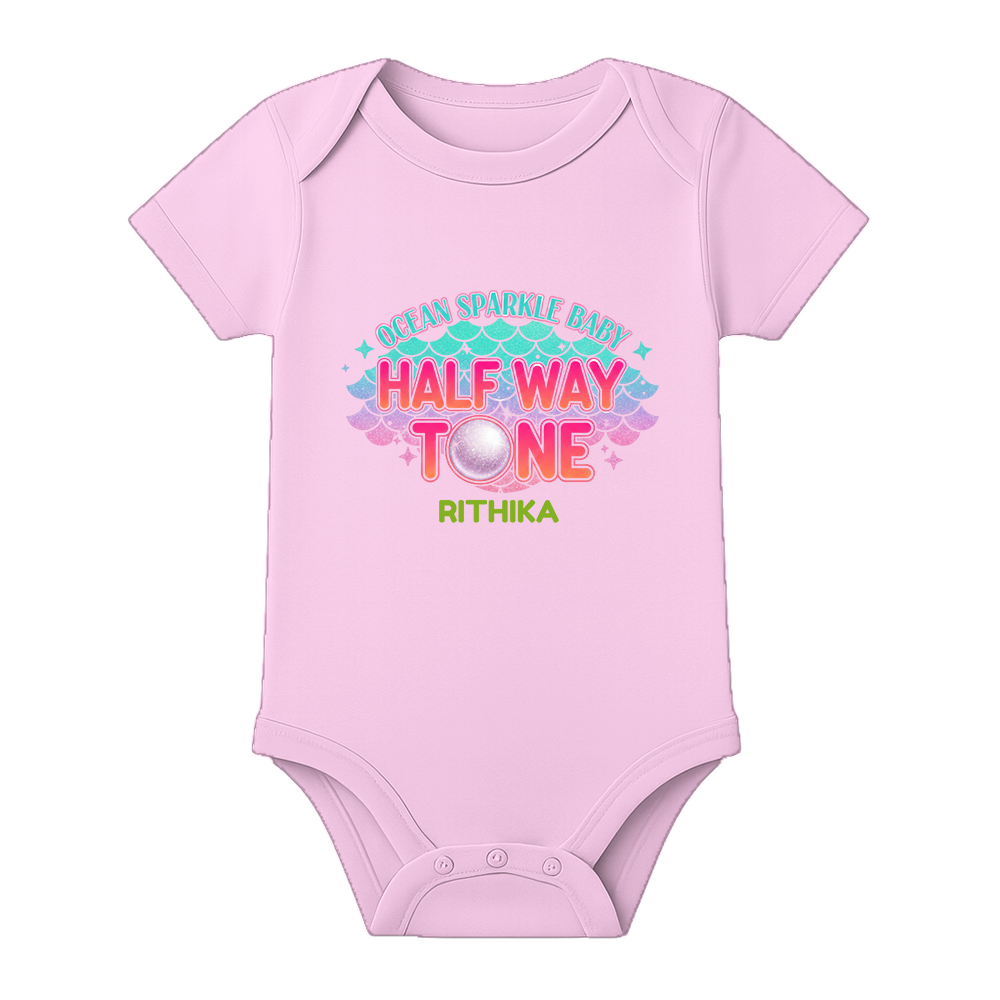 Half Birthday Cute Baby Onesie Name Printed - BABY PINK - 0 - 3 Months (Chest 18")