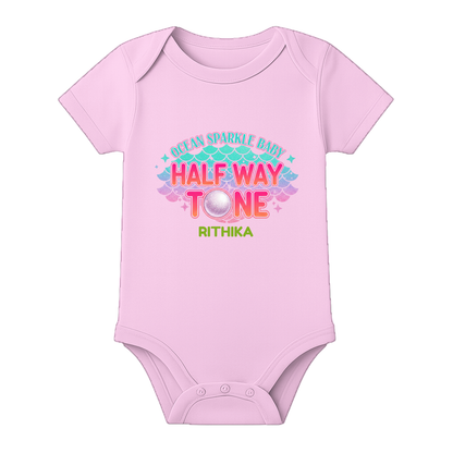Half Birthday Cute Baby Onesie Name Printed - BABY PINK - 0 - 3 Months (Chest 18")