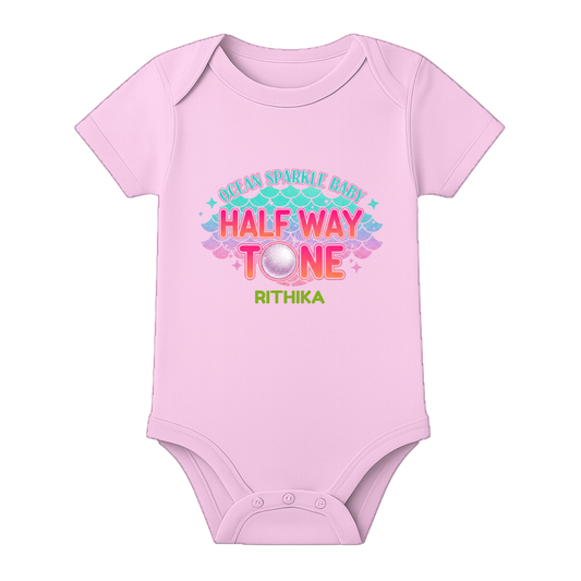 Half Birthday Cute Baby Onesie Name Printed - BABY PINK - 0 - 3 Months (Chest 18")