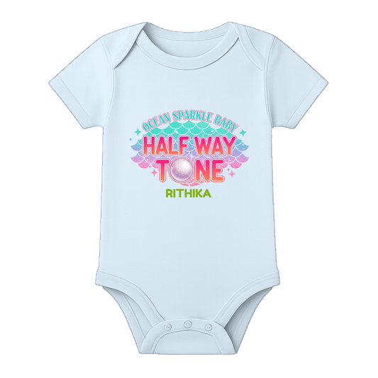 Half Birthday Cute Baby Onesie Name Printed - BABY SKY - 0 - 3 Months (Chest 18")