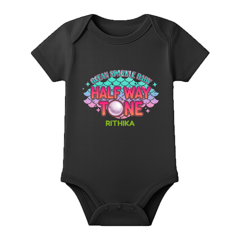 Half Birthday Cute Baby Onesie Name Printed - BLACK - 0 - 3 Months (Chest 18")