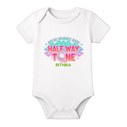 Half Birthday Cute Baby Onesie Name Printed - WHITE - 0 - 3 Months (Chest 18")