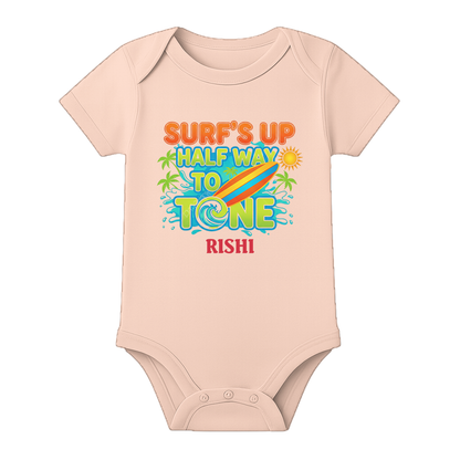 Six Month Milestone Baby Dress Custom Name - BABY PEACH - 0 - 3 Months (Chest 18")