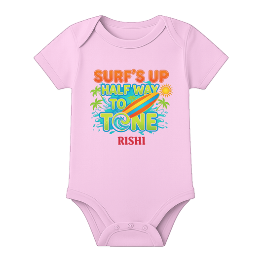 Six Month Milestone Baby Dress Custom Name - BABY PINK - 0 - 3 Months (Chest 18")