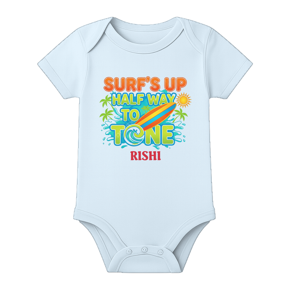 Six Month Milestone Baby Dress Custom Name - BABY SKY - 0 - 3 Months (Chest 18")