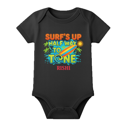Six Month Milestone Baby Dress Custom Name - BLACK - 0 - 3 Months (Chest 18")