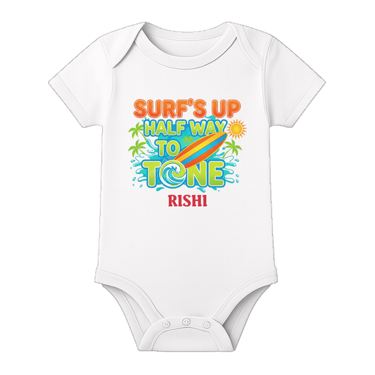 Six Month Milestone Baby Dress Custom Name - WHITE - 0 - 3 Months (Chest 18")