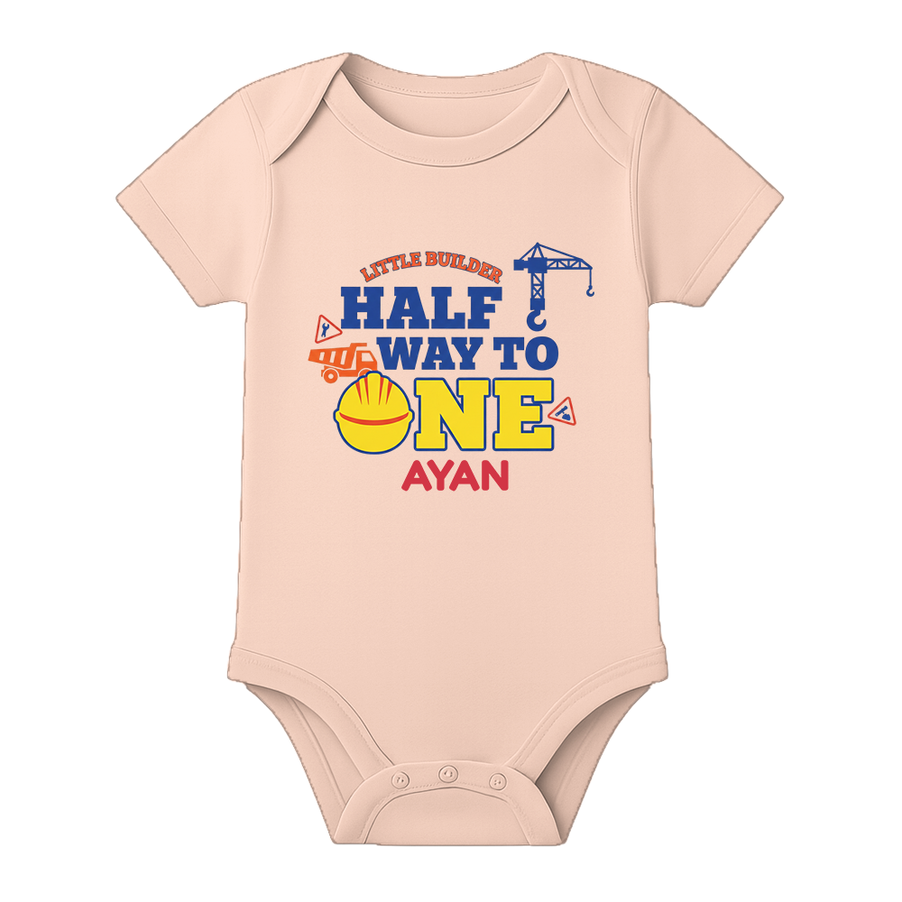 Half Birthday Celebration Romper India Personalized - BABY PEACH - 0 - 3 Months (Chest 18")