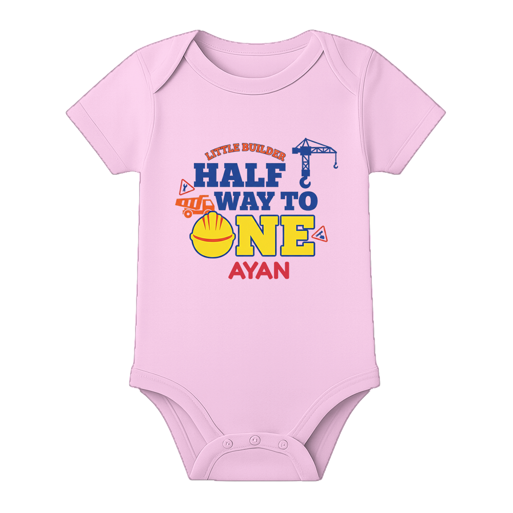Half Birthday Celebration Romper India Personalized - BABY PINK - 0 - 3 Months (Chest 18")