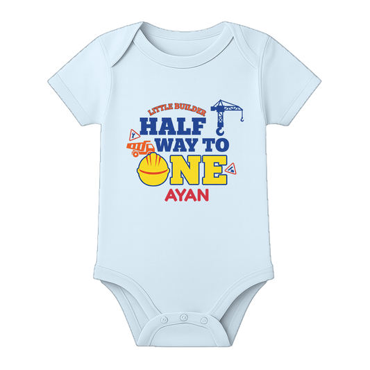 Half Birthday Celebration Romper India Personalized - BABY SKY - 0 - 3 Months (Chest 18")