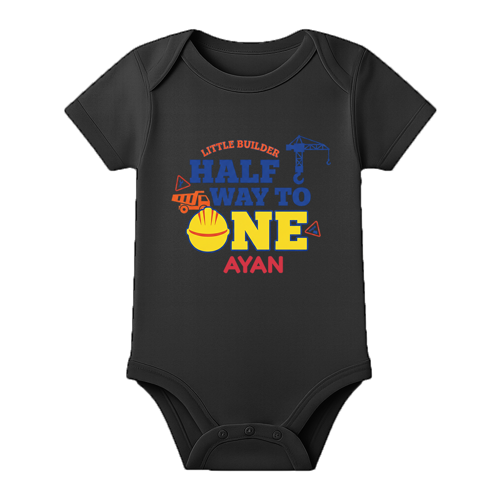 Half Birthday Celebration Romper India Personalized - BLACK - 0 - 3 Months (Chest 18")