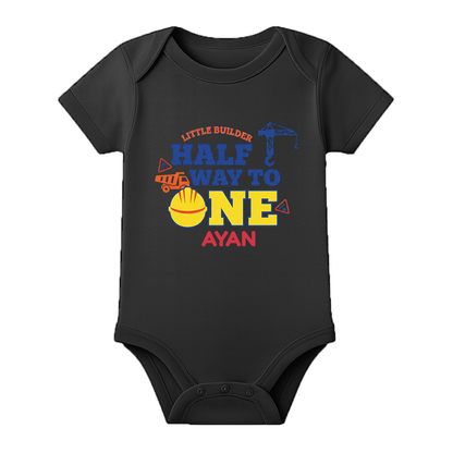 Half Birthday Celebration Romper India Personalized - BLACK - 0 - 3 Months (Chest 18")