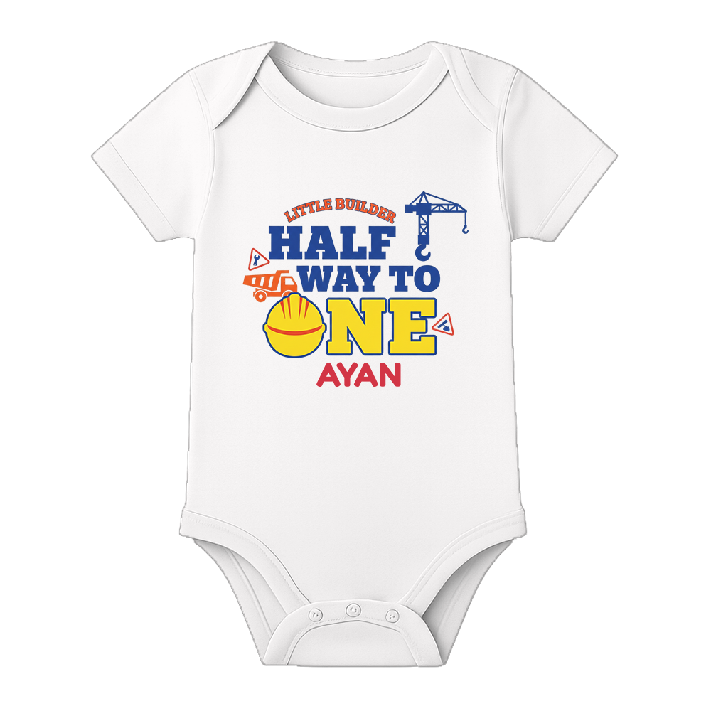 Half Birthday Celebration Romper India Personalized - WHITE - 0 - 3 Months (Chest 18")