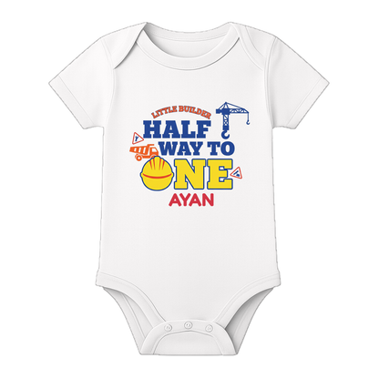 Half Birthday Celebration Romper India Personalized - WHITE - 0 - 3 Months (Chest 18")