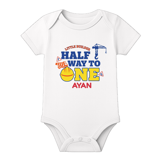 Half Birthday Celebration Romper India Personalized - WHITE - 0 - 3 Months (Chest 18")
