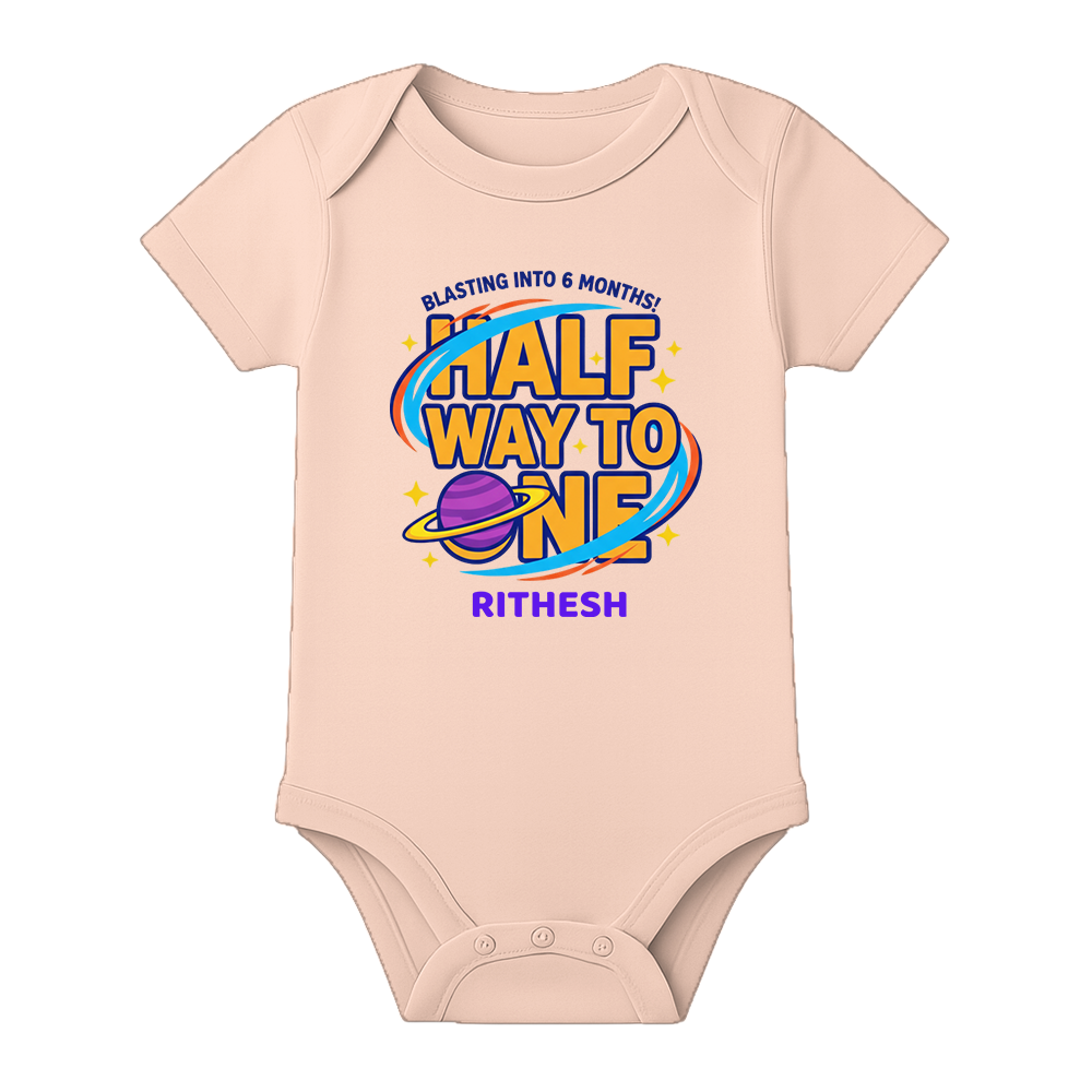 6 Month Baby Keepsake Outfit Custom Print - BABY PEACH - 0 - 3 Months (Chest 18")