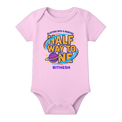 6 Month Baby Keepsake Outfit Custom Print - BABY PINK - 0 - 3 Months (Chest 18")