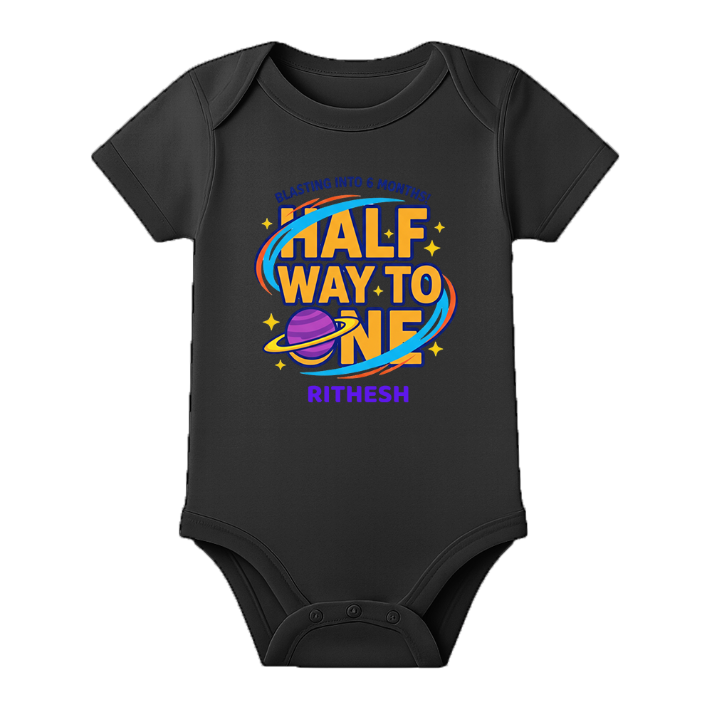 6 Month Baby Keepsake Outfit Custom Print - BLACK - 0 - 3 Months (Chest 18")