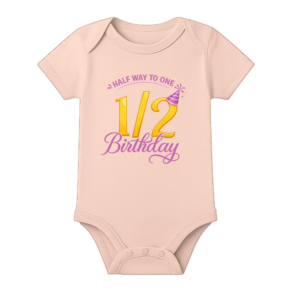 Half Birthday Baby Announcement Onesie Personalized - BABY PEACH - 0 - 3 Months (Chest 18")