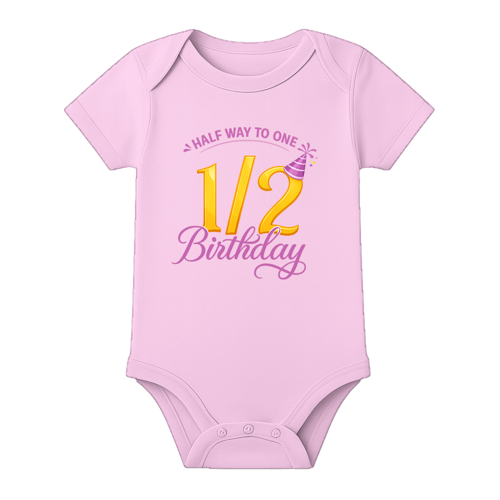 Half Birthday Baby Announcement Onesie Personalized - BABY PINK - 0 - 3 Months (Chest 18")