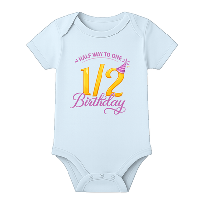 Half Birthday Baby Announcement Onesie Personalized - BABY SKY - 0 - 3 Months (Chest 18")
