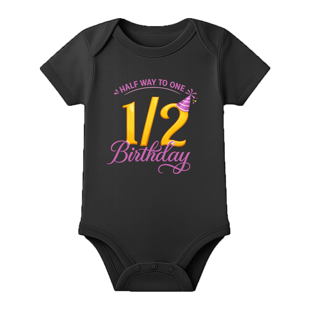 Half Birthday Baby Announcement Onesie Personalized - BLACK - 0 - 3 Months (Chest 18")