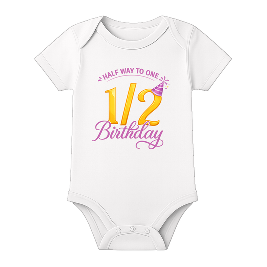 Half Birthday Baby Announcement Onesie Personalized - WHITE - 0 - 3 Months (Chest 18")