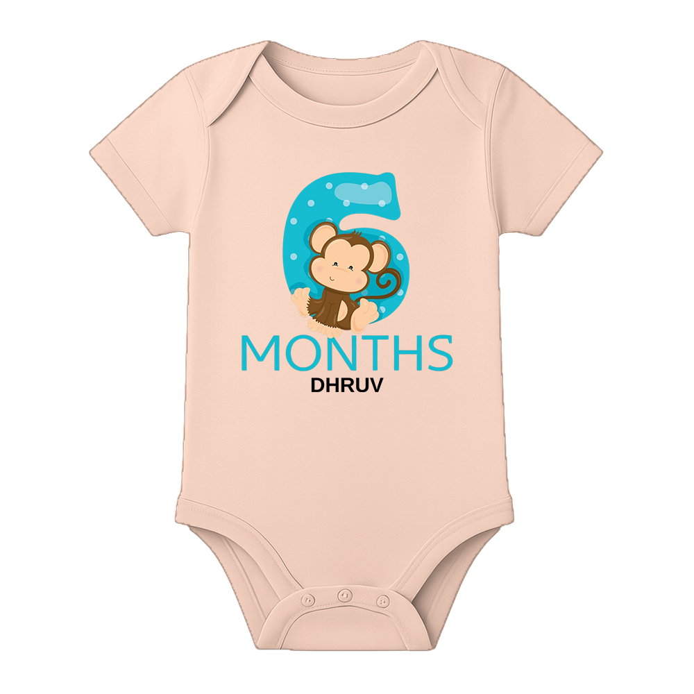 Six Month Birthday Party Romper with Name - BABY PEACH - 0 - 3 Months (Chest 18")