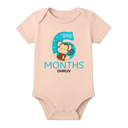 Six Month Birthday Party Romper with Name - BABY PEACH - 0 - 3 Months (Chest 18")
