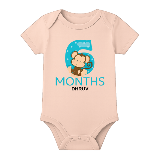 Six Month Birthday Party Romper with Name - BABY PEACH - 0 - 3 Months (Chest 18")
