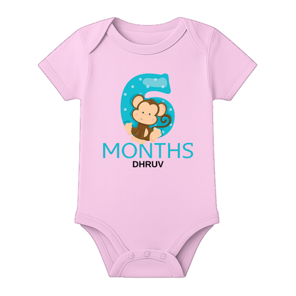 Six Month Birthday Party Romper with Name - BABY PINK - 0 - 3 Months (Chest 18")