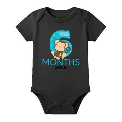Six Month Birthday Party Romper with Name - BLACK - 0 - 3 Months (Chest 18")
