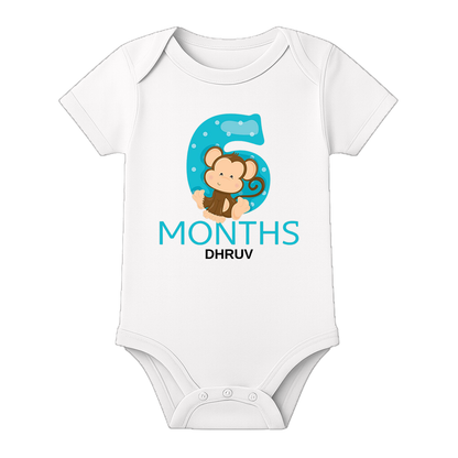 Six Month Birthday Party Romper with Name - WHITE - 0 - 3 Months (Chest 18")