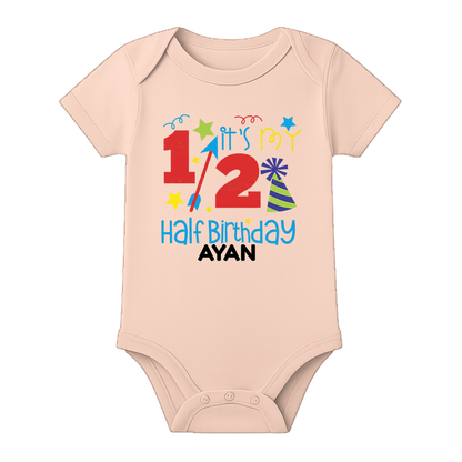 Half Birthday Baby Gift Personalized Romper - BABY PEACH - 0 - 3 Months (Chest 18")