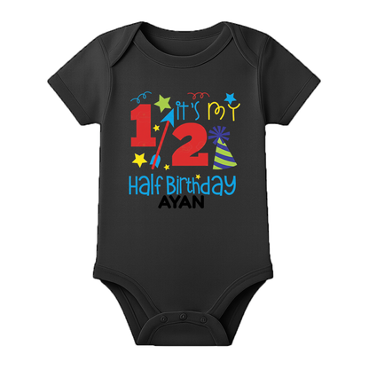 Half Birthday Baby Gift Personalized Romper - BLACK - 0 - 3 Months (Chest 18")