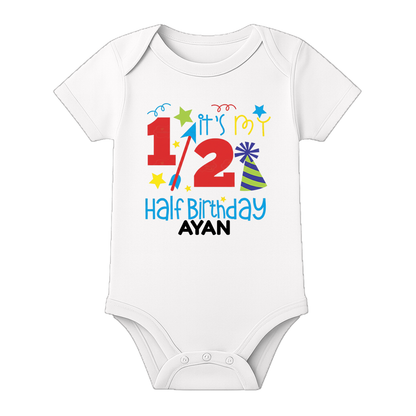 Half Birthday Baby Gift Personalized Romper - WHITE - 0 - 3 Months (Chest 18")