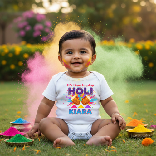 Holi Baby Romper India – Premium Cotton Festive Wear - WHITE - 0 - 3 Months (Chest 18")