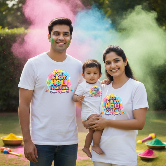 Family Holi T Shirts Matching Set for Men Women Kids – Cotton Festival Wear