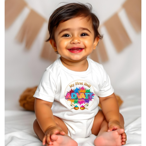 Holi Baby Clothes – Soft Cotton Festival Romper - WHITE - 0 - 3 Months (Chest 18")