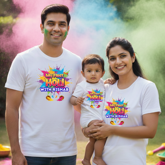 Holi Matching Family T Shirts Set – Cotton Festive Wear for Family
