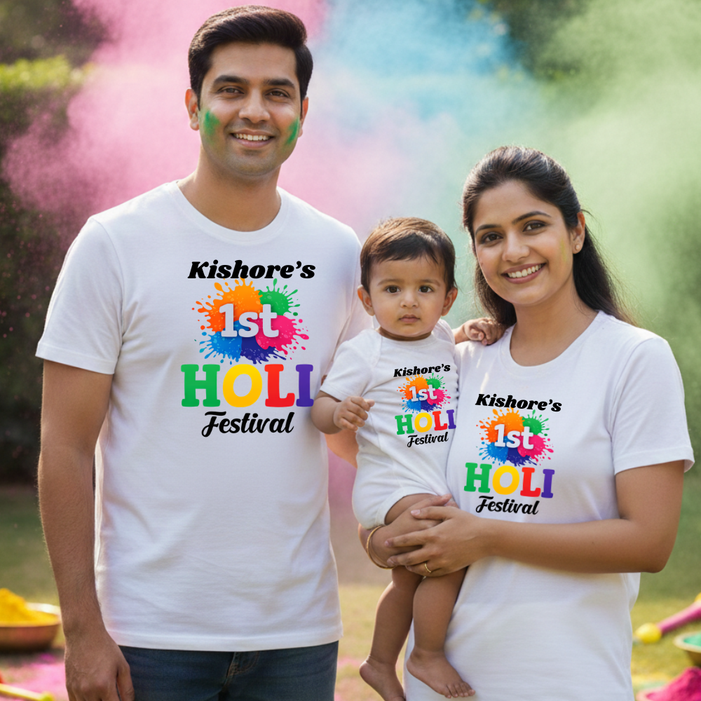Family Holi Festival T Shirts – Soft Cotton Matching Set for All Ages