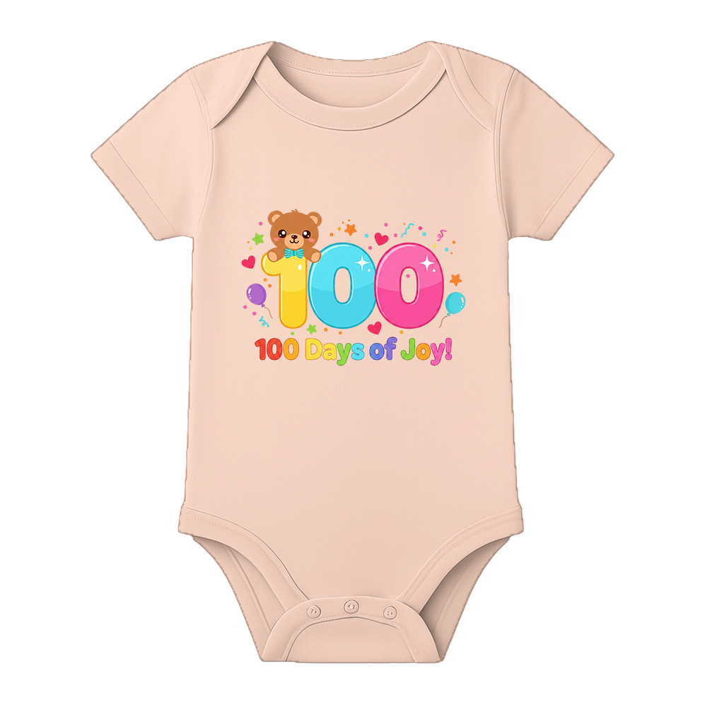 100 Days Baby Romper Cute Milestone Outfit for Baby Boy and Girl - BABY PEACH - 0 - 3 Months (Chest 18")